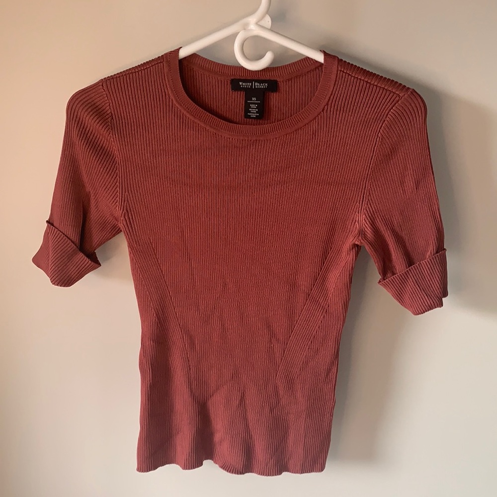 White House Black Market Peachy Pink Ribbed Blouse Size XS